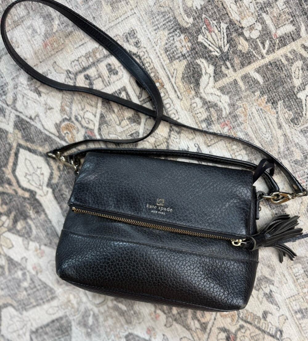 Kate Spade Black Carmen Southport Ave Pebbled Leather Crossbody Shoulder Bag
